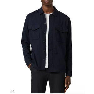 AllSaints Adjutant Button Up Shirt M Navy Blue Flannel Men's All Saints